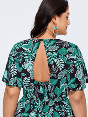Tropical Print Cut-Out Back Romper
