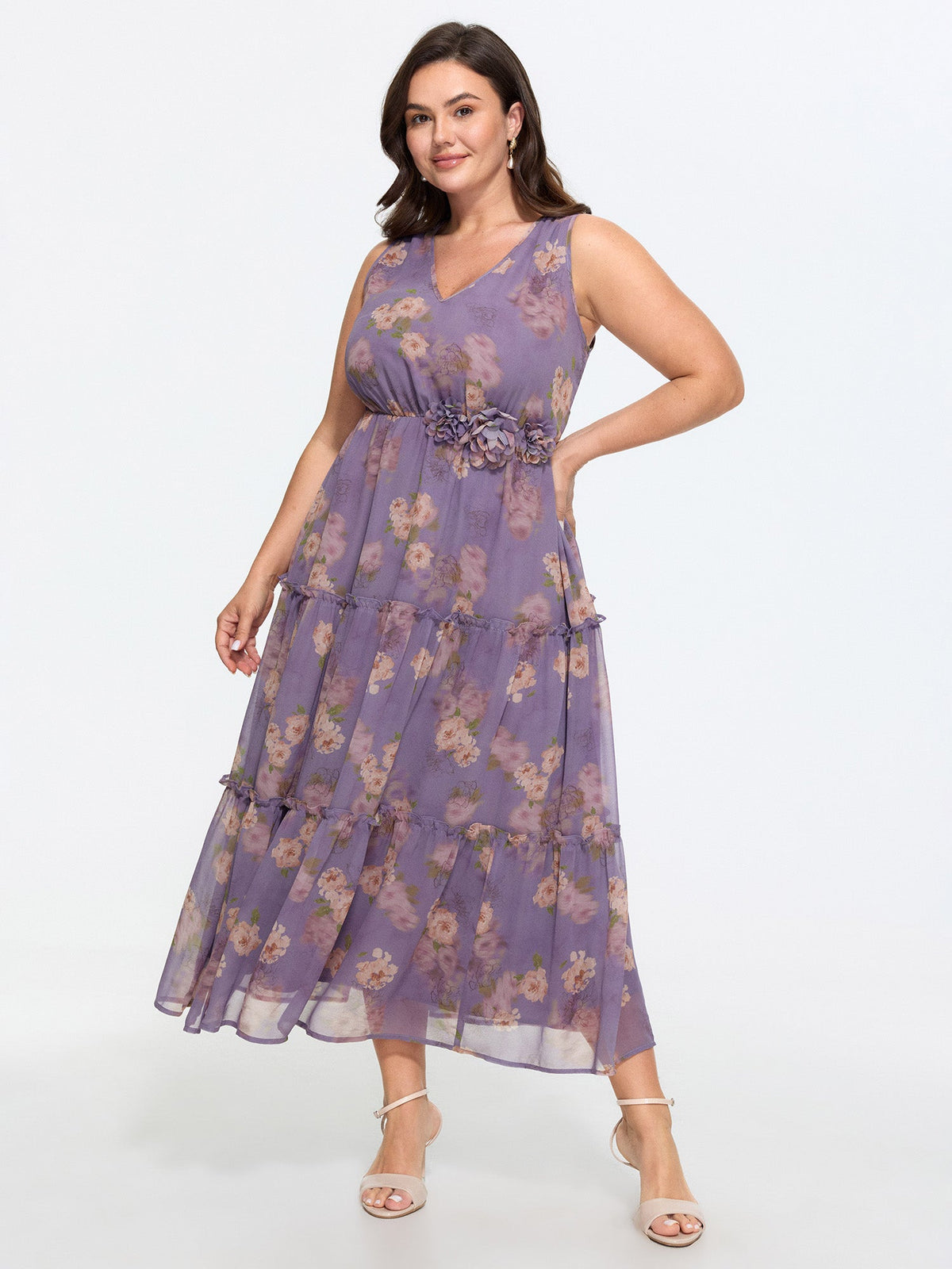 Floral Print Ruffled Edge Tiered Maxi Dress