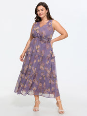 Floral Print Ruffled Edge Tiered Maxi Dress