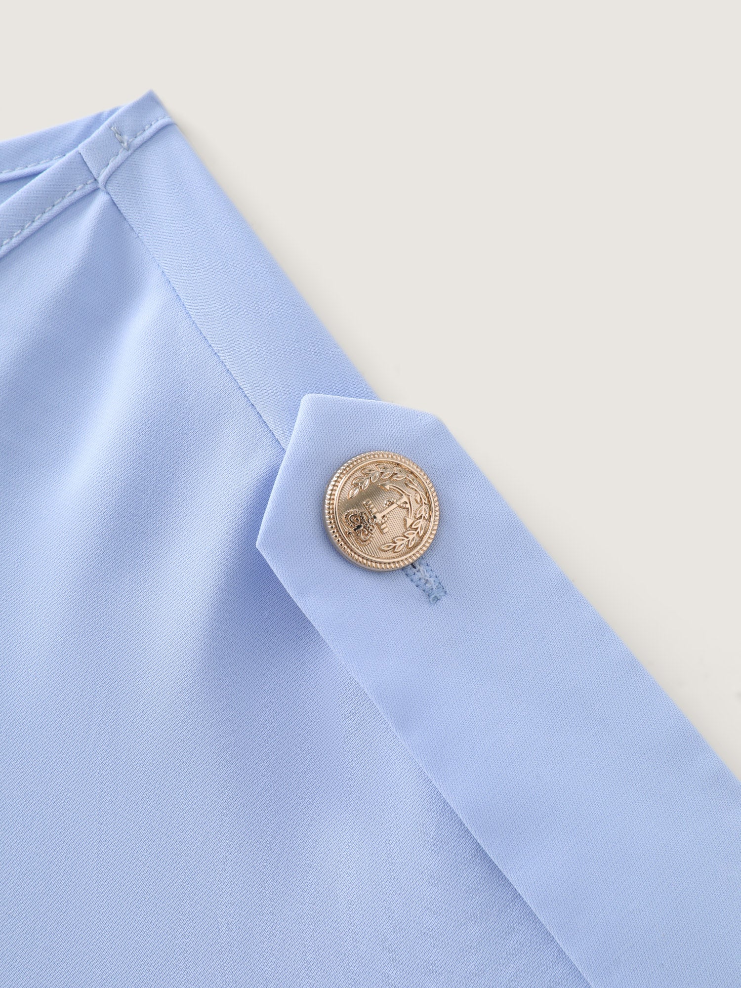 Shoulder Button Detail Knotted Front Plain Blouse