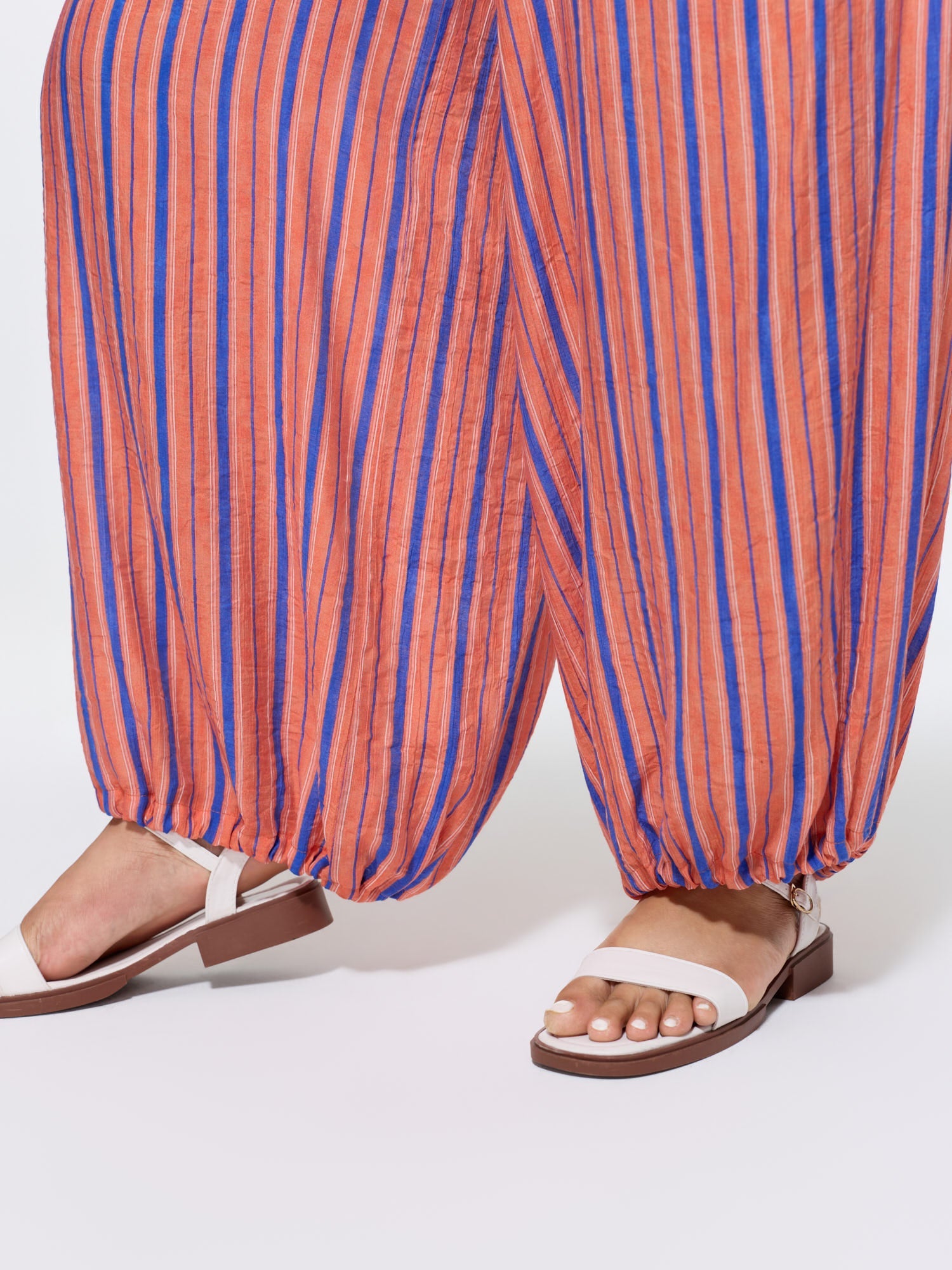 Striped Print Cuffed Hem Drawstring Pants