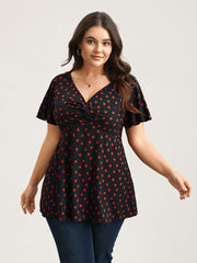Heart Print Ruched Bust Stretchy Top