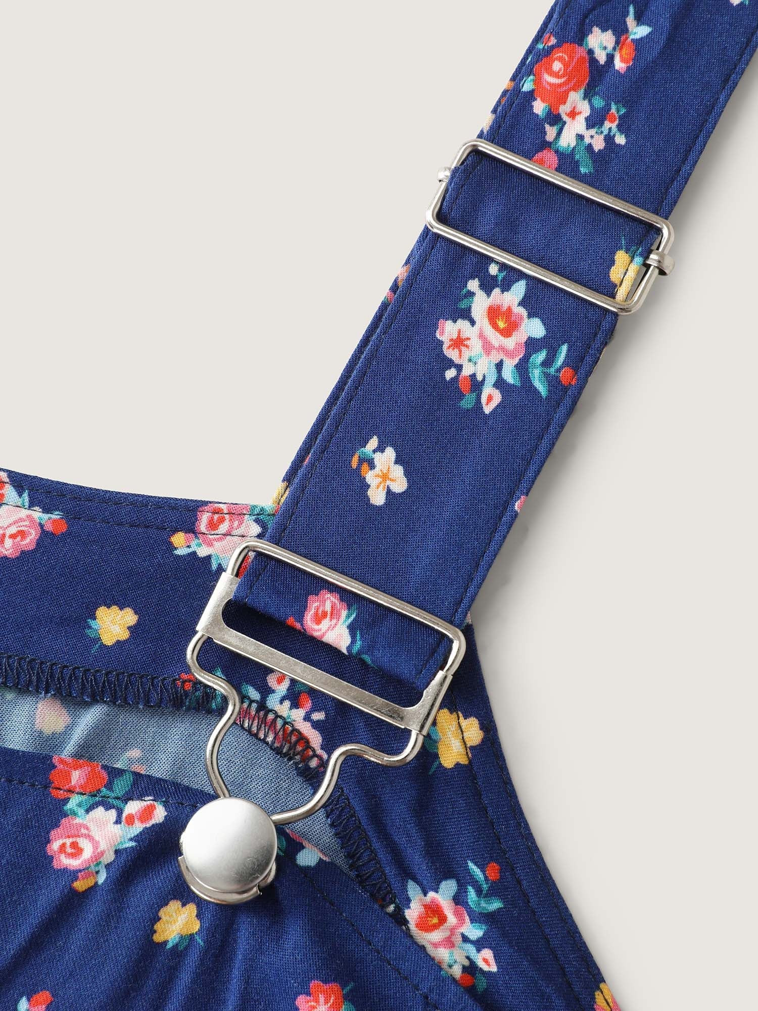 Sweet Floral Print Adjustable Midi Overall Dress