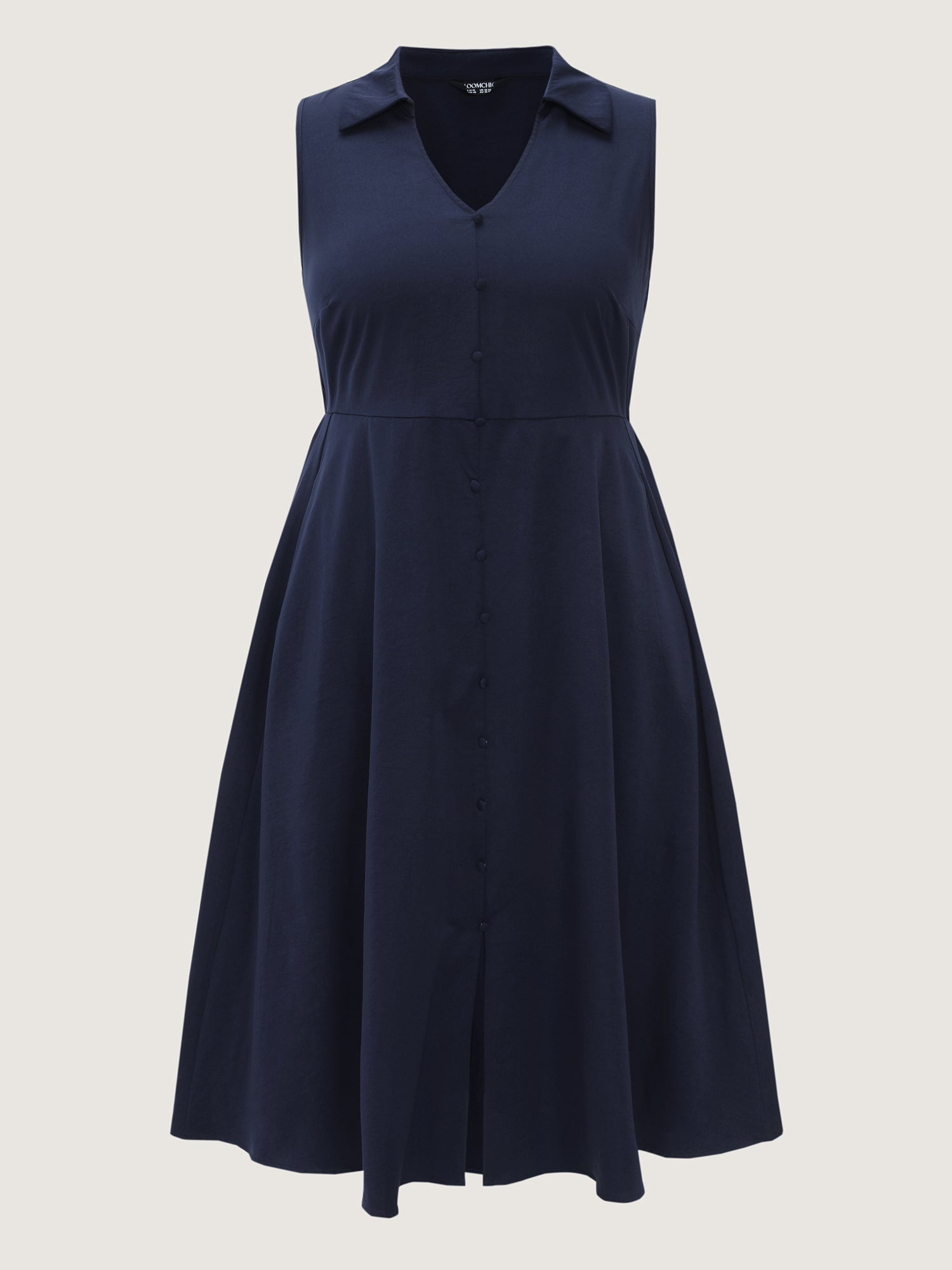 Collar Pockets Button Detail Midi Dress