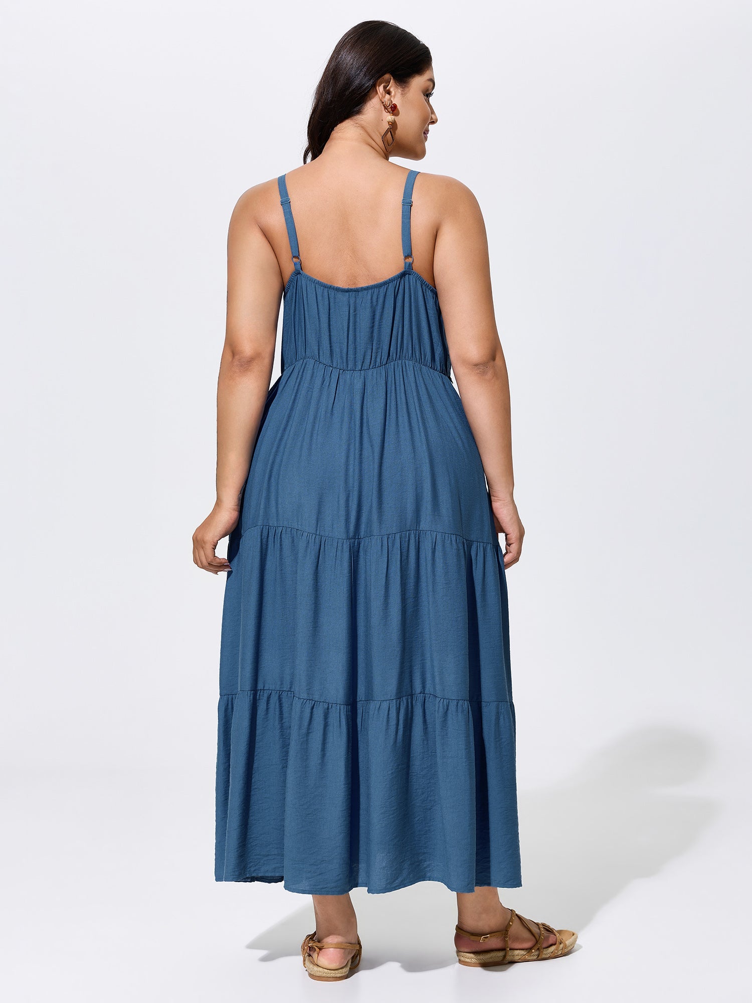 Breathable Plain Tiered Sleeveless Maxi Dress