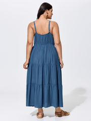 Breathable Plain Tiered Sleeveless Maxi Dress