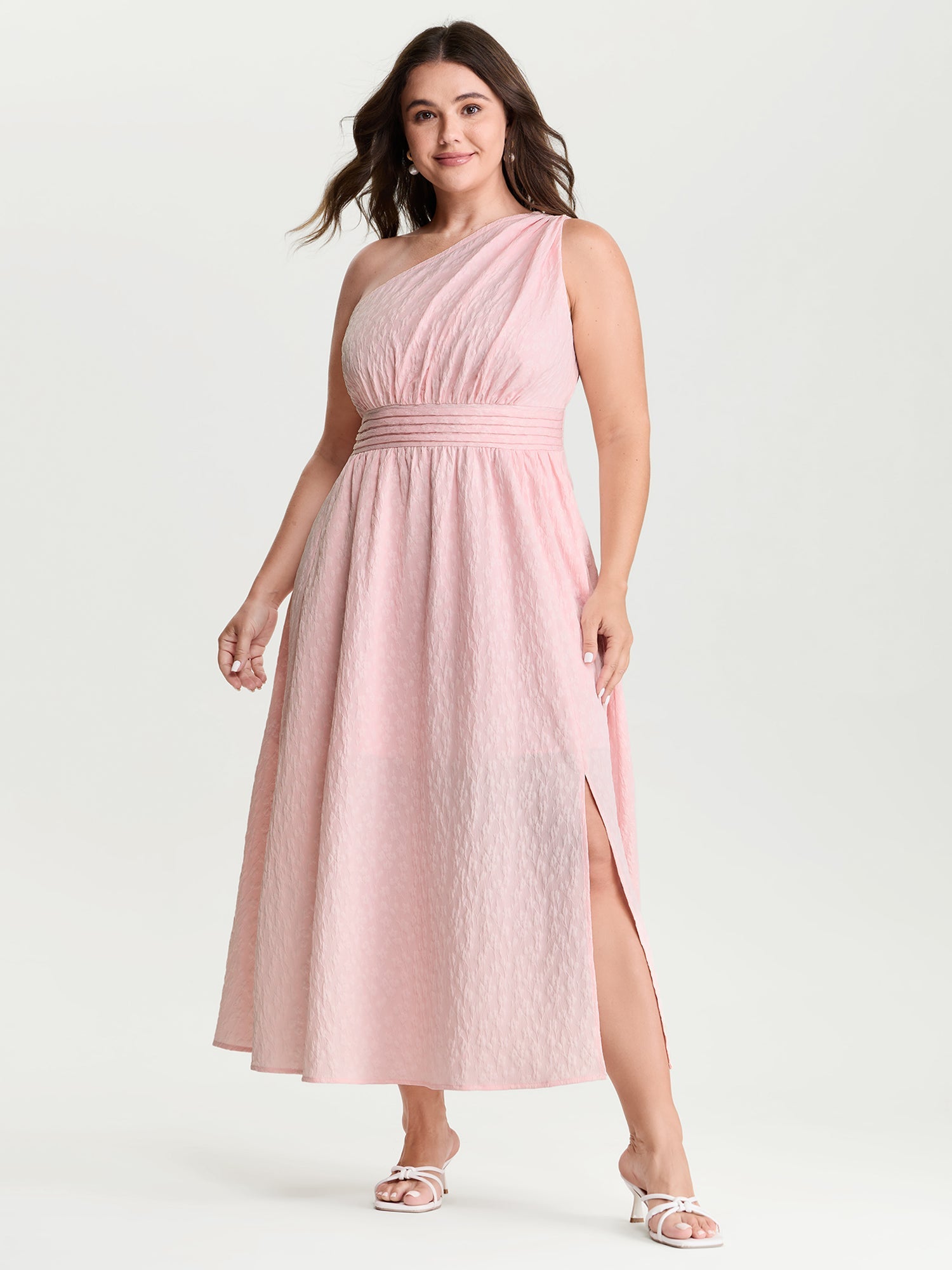 One-Shoulder Pleated Waist Maxi Dress