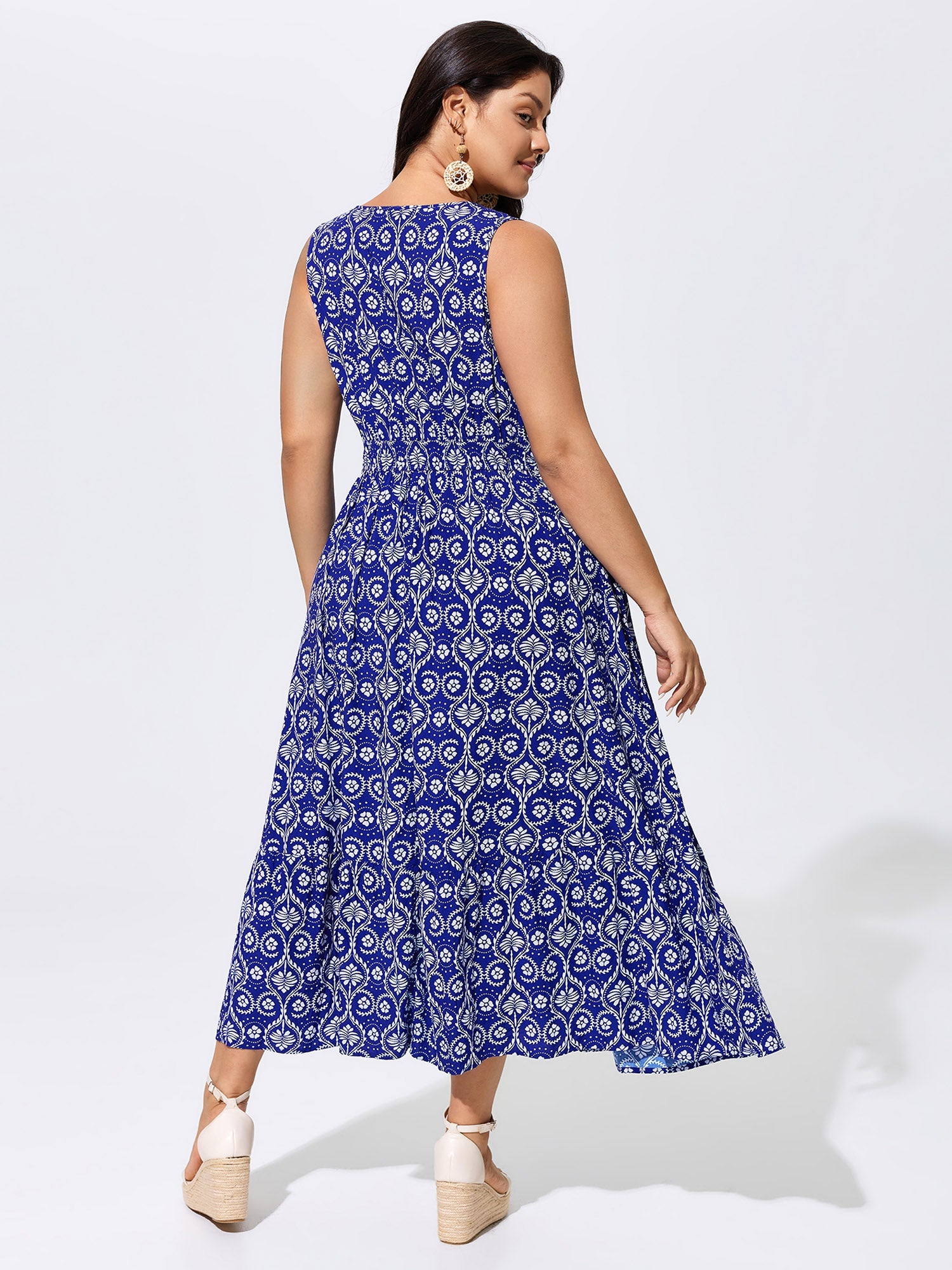 Geometric Print V-Neck Midi Dress