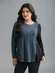 Pit Strip Contrast Button Detail T-Shirt