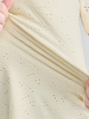 Eyelet Trim Stretchy V-Neck T-Shirt