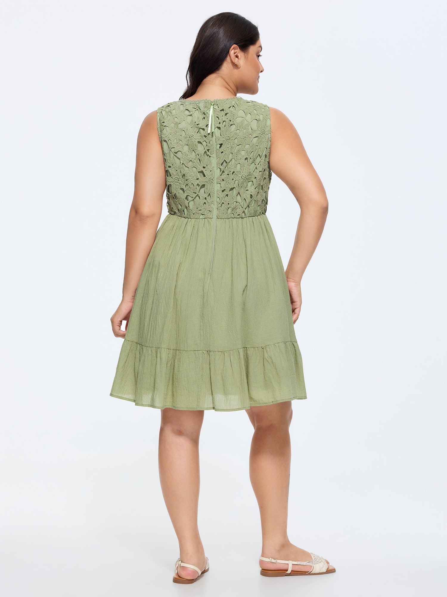 CottonLace Bodice Ruffled Hem Mini Dress