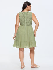 CottonLace Bodice Ruffled Hem Mini Dress