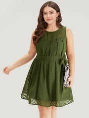 Plisse Mesh Patchwork Belted Pleated Dress