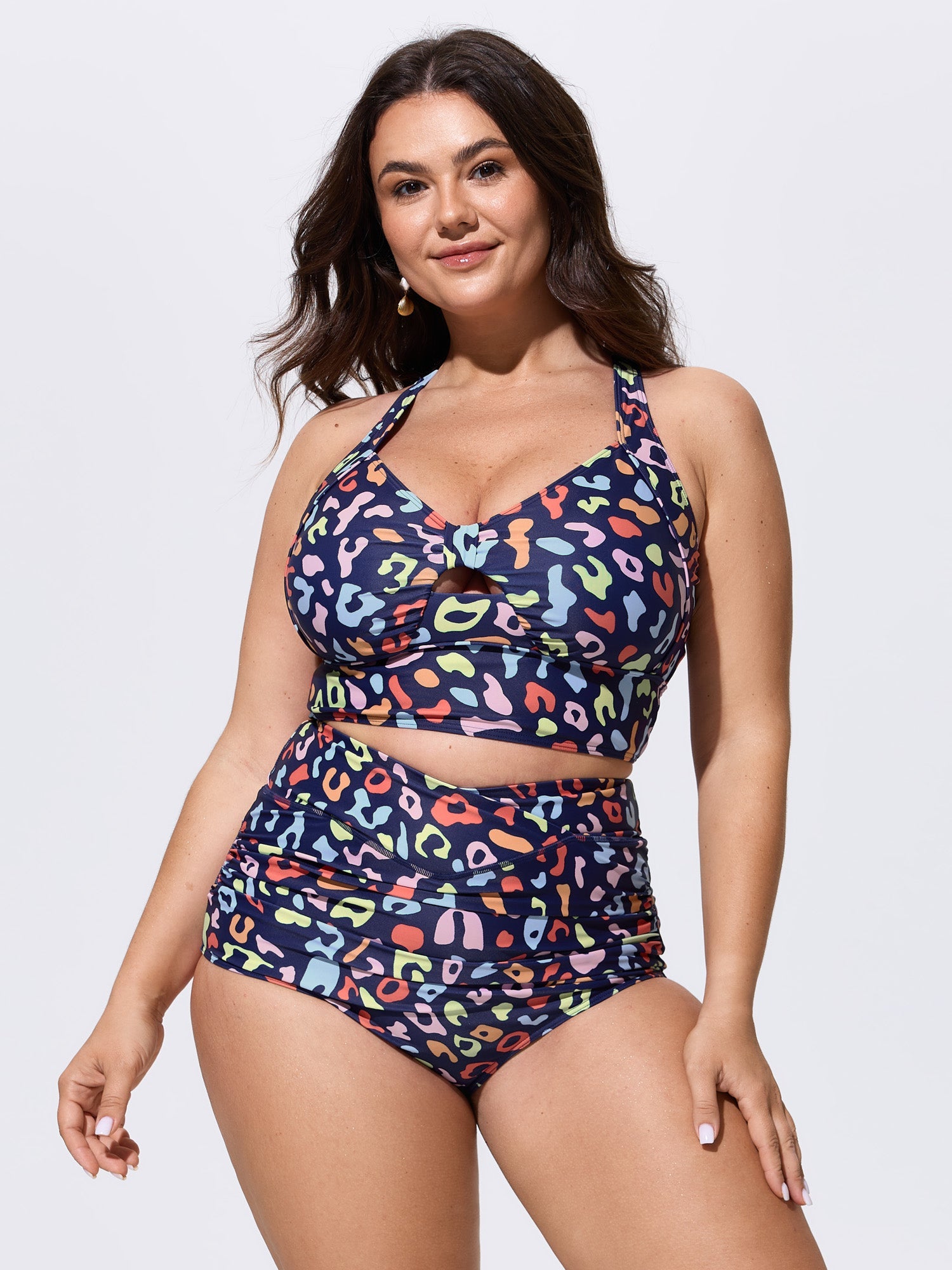 Colorful Leopard Print Overlap Waist Bikini Bottoms