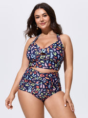 Colorful Leopard Print Overlap Waist Bikini Bottoms