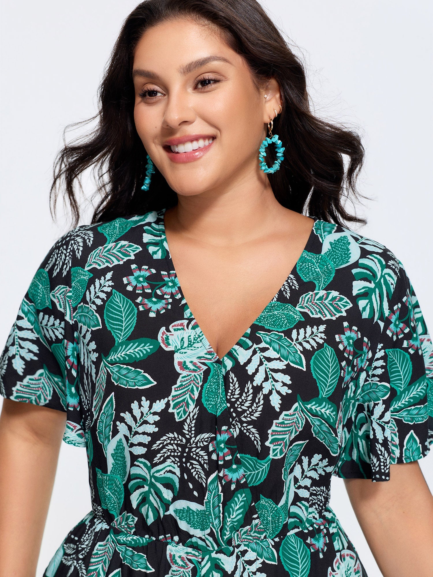Tropical Print Cut-Out Back Romper