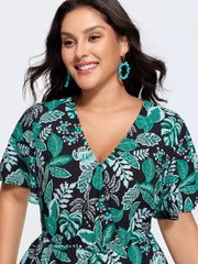 Tropical Print Cut-Out Back Romper