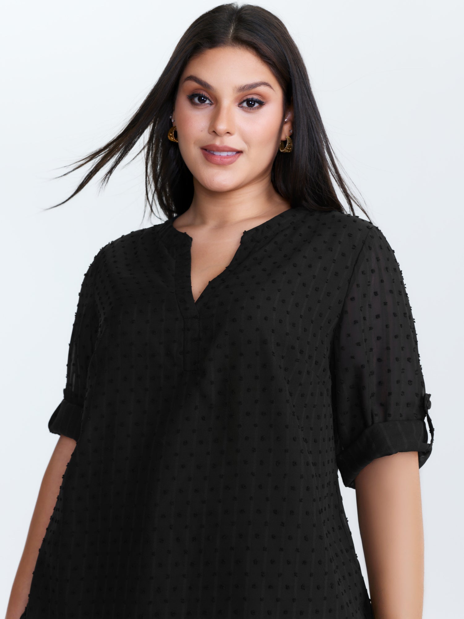 Textured Polka Dots Sheer Blouse