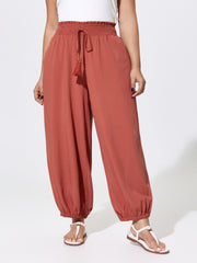 Shirred Drawstring Waistline Jogger Pants