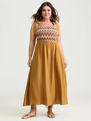 Colorful Wavy Print Shoulder Tie Maxi Dress