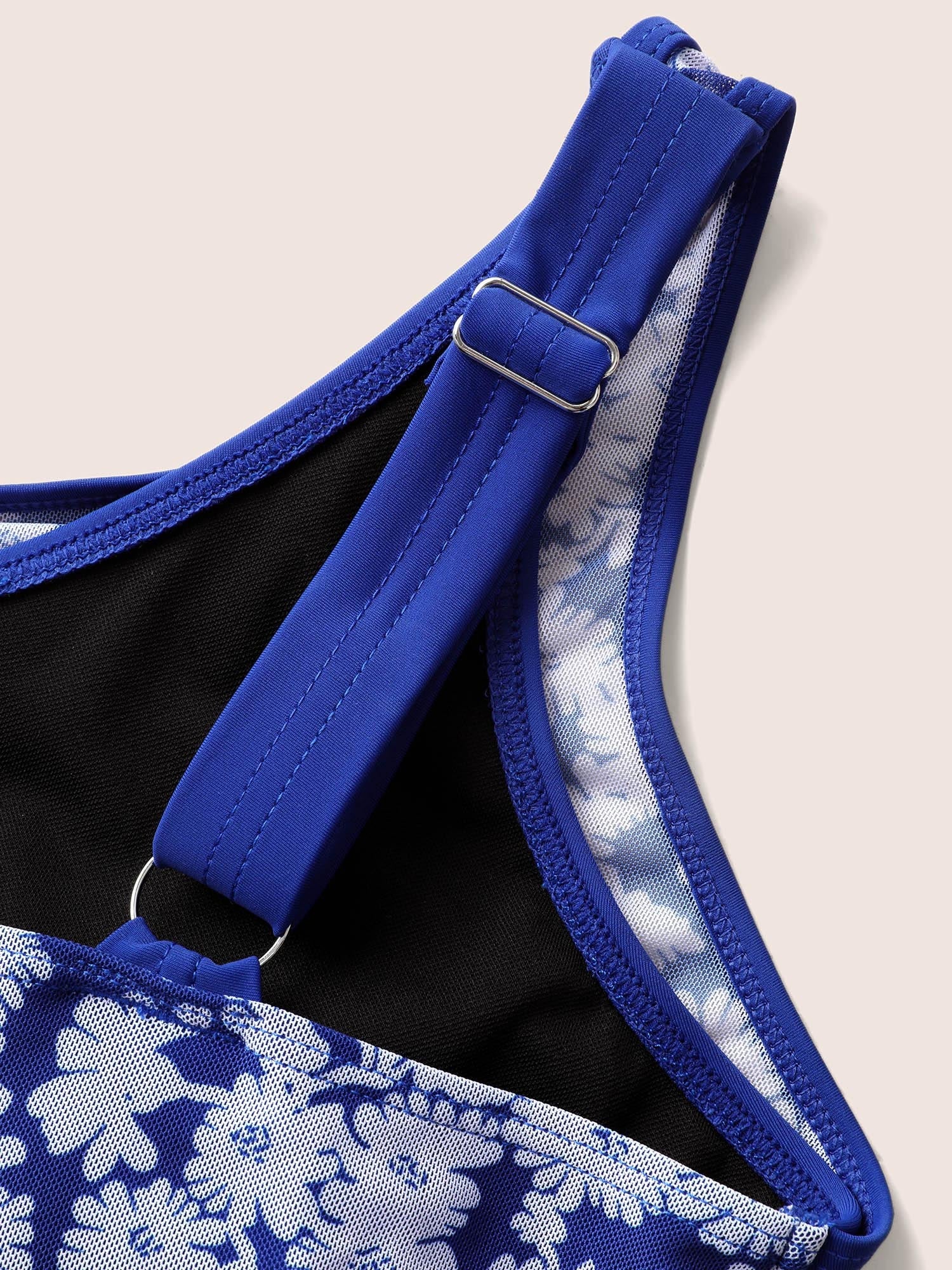 Floral U Neck See Through Patchwork Swim Dress