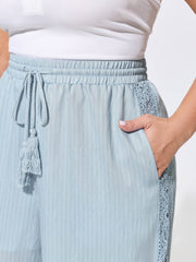 Linen Blend Side Design Drawstring Waist Pants