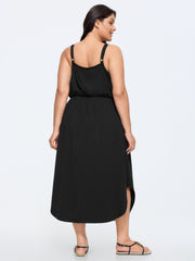 Cotton Adjustable Shoulder Straps Midi Dress