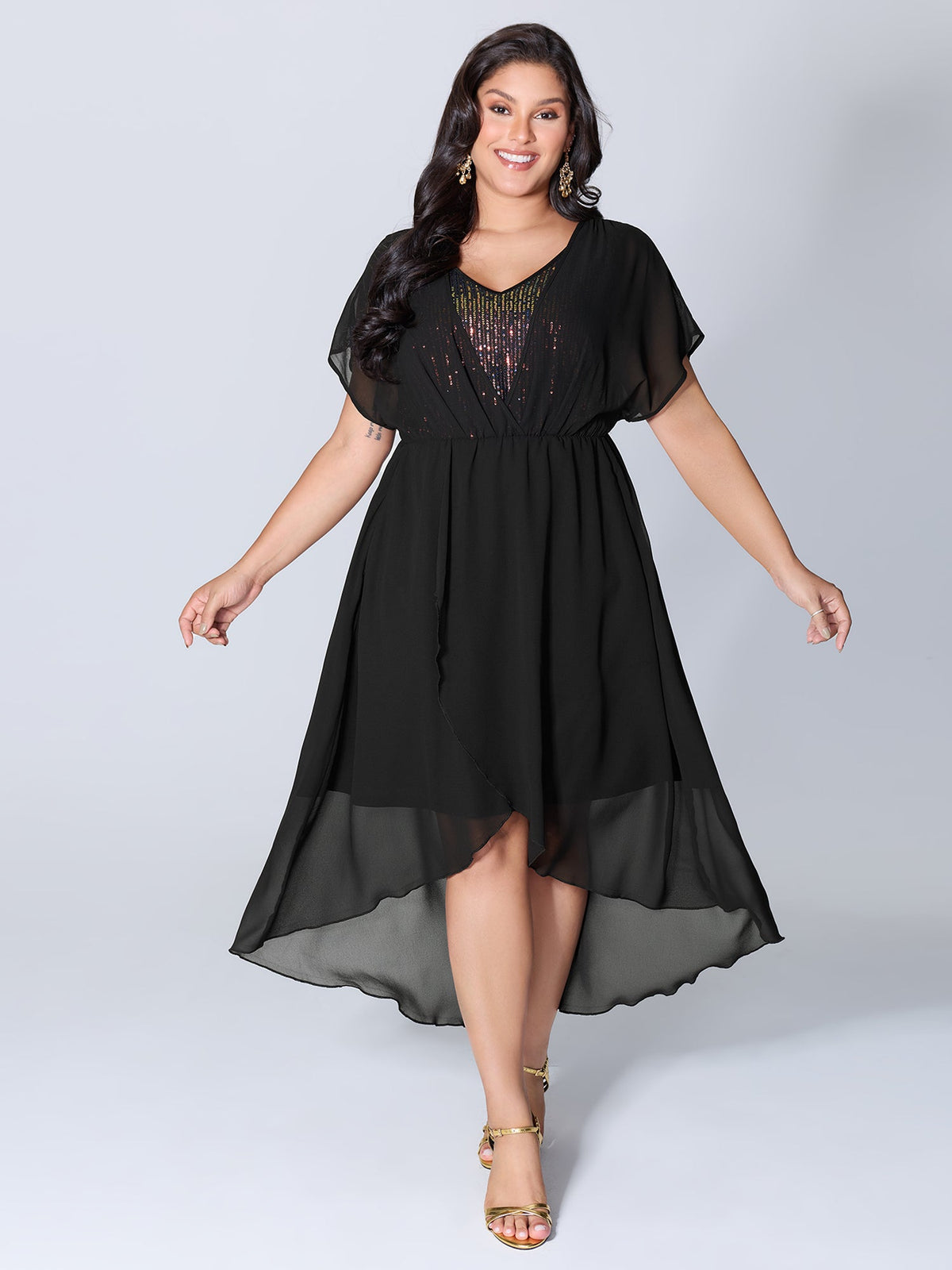 2-in-1 Sheer Sparkly Wrap Maxi Dress