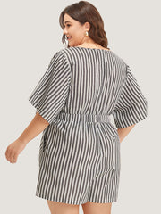 Striped Print Pocket Knot Flutter Sleeve Jumpsuit