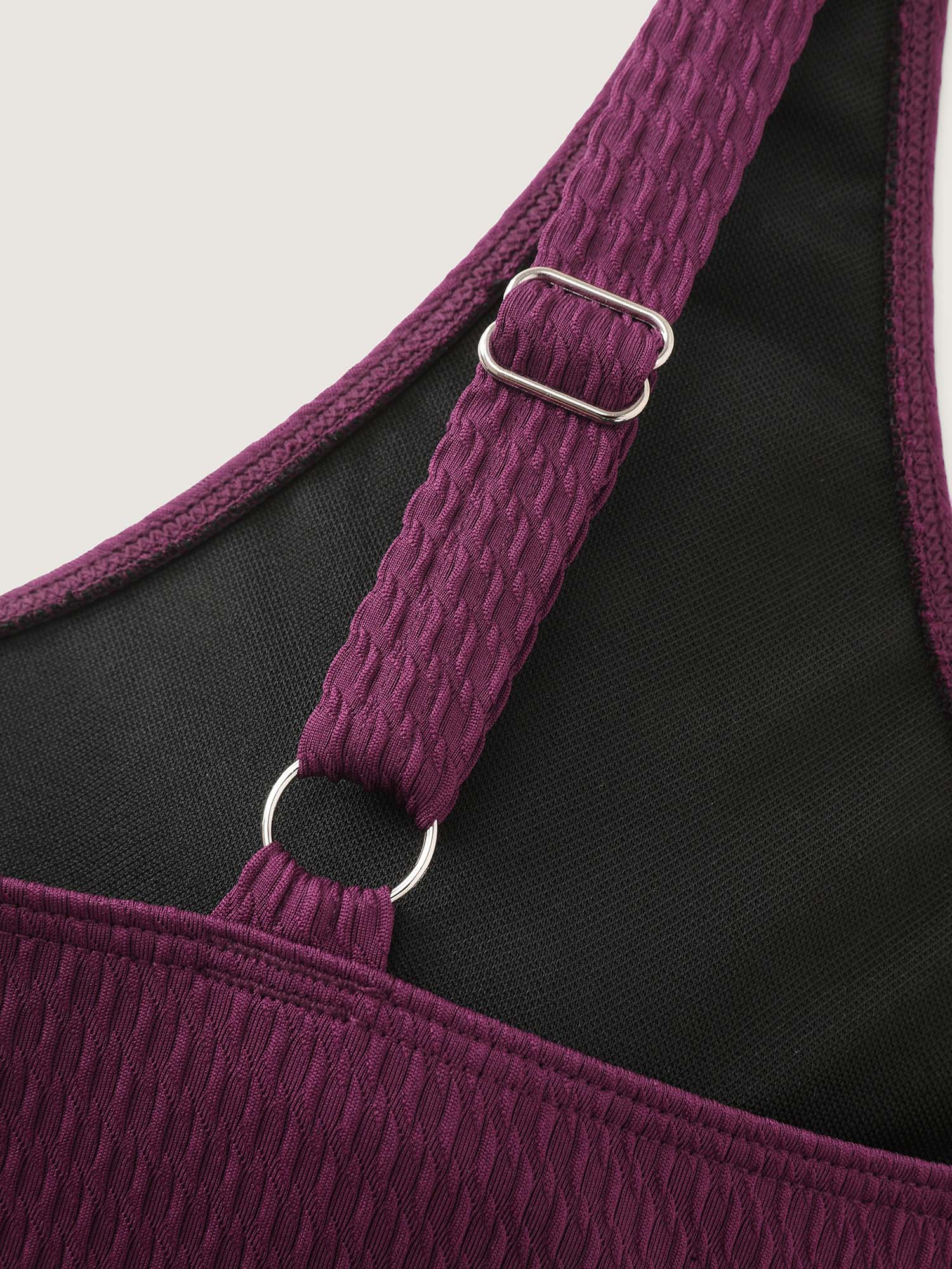 Textured Ruched Plain Swim Top
