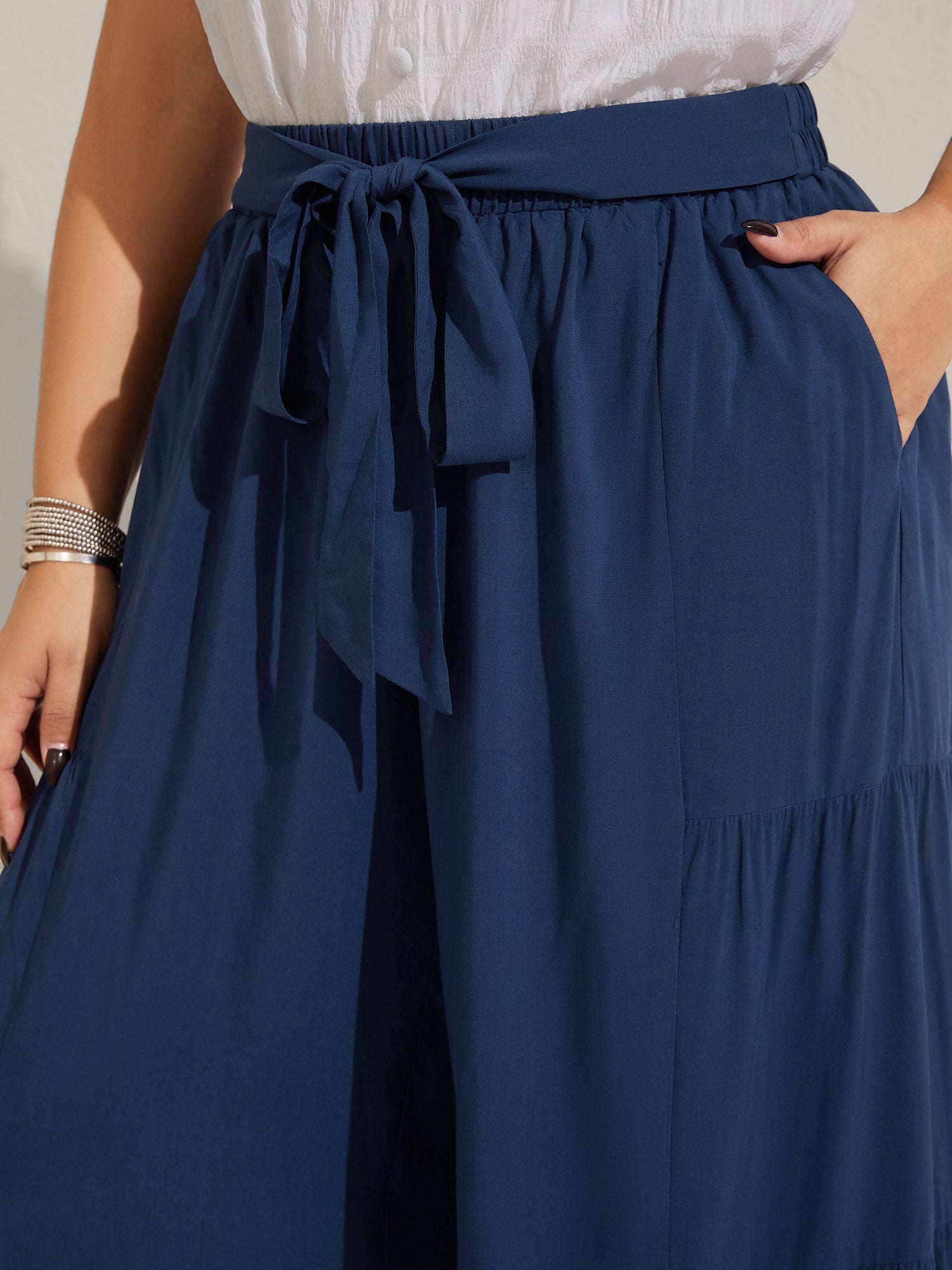 Rayon Belted Solid Wide-Leg Pants