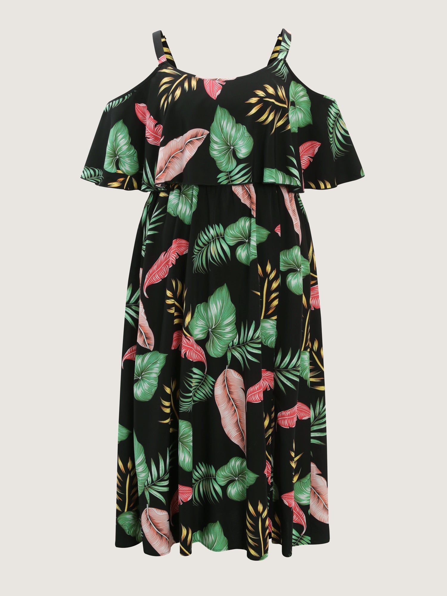 Tropical Pattern Off-Shoulder Maxi Dress
