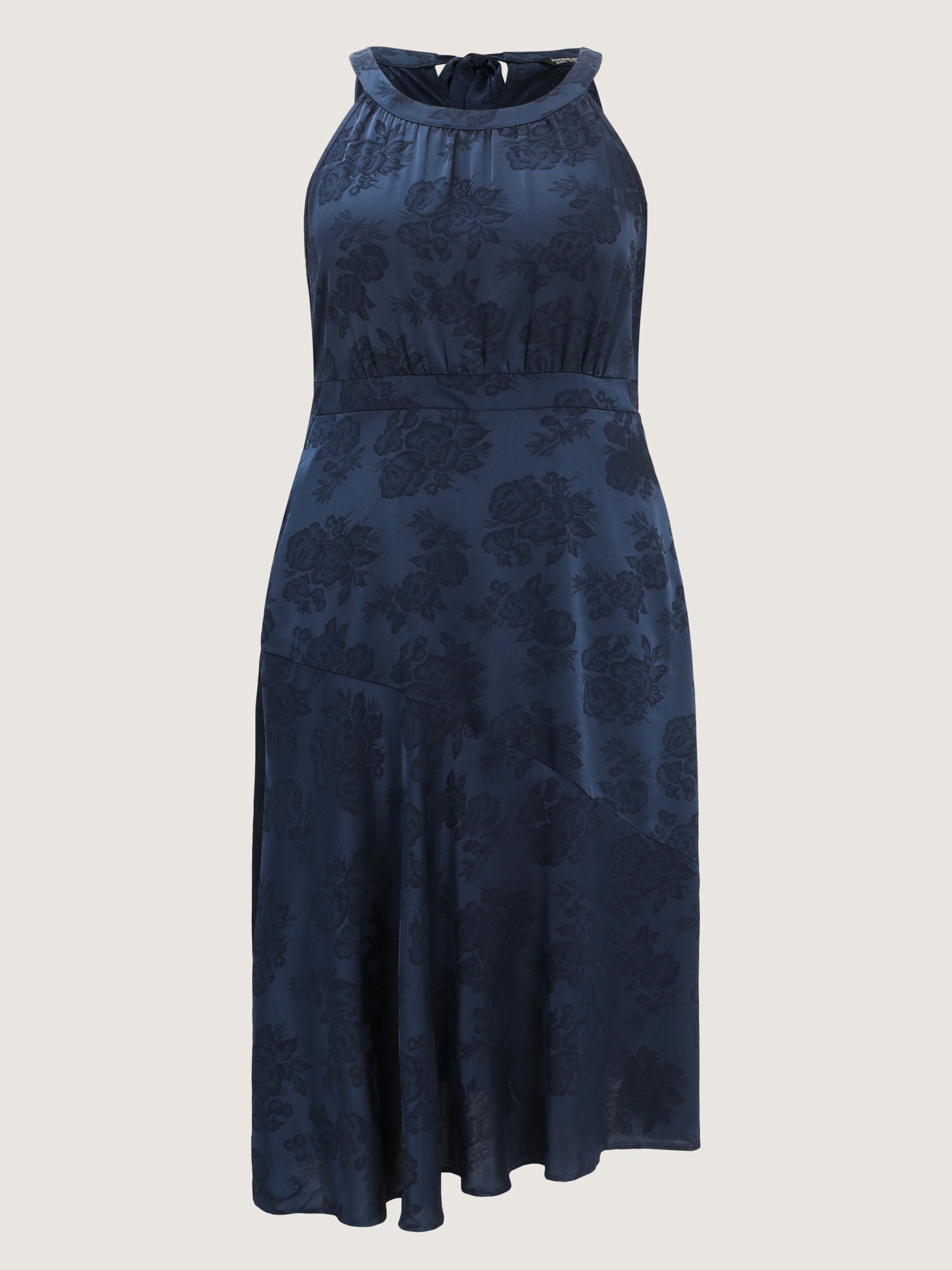 Satin Jacquard Asymmetrical Hem Midi Dress