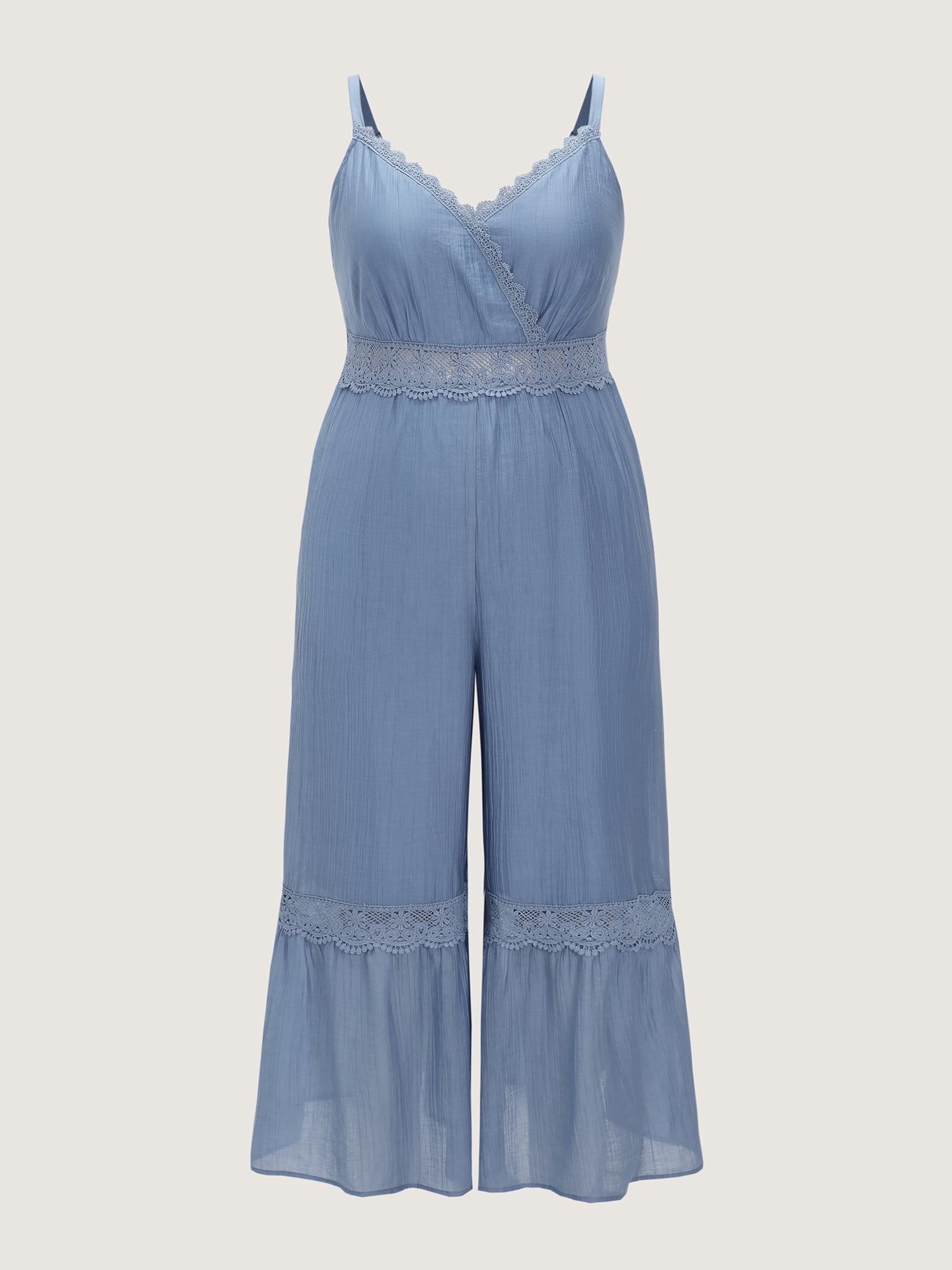 Shirred Lace Detail Wide-Leg Jumpsuit