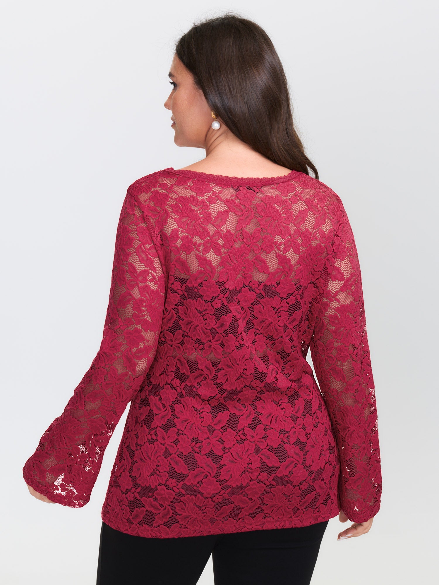 Cut-Out Neckline Sheer Floral Lace Top