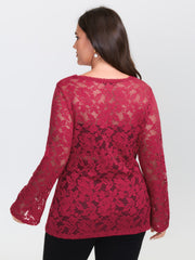 Cut-Out Neckline Sheer Floral Lace Top