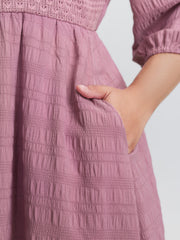 Textured Shirred Bodice Square Neckline Mini Dress