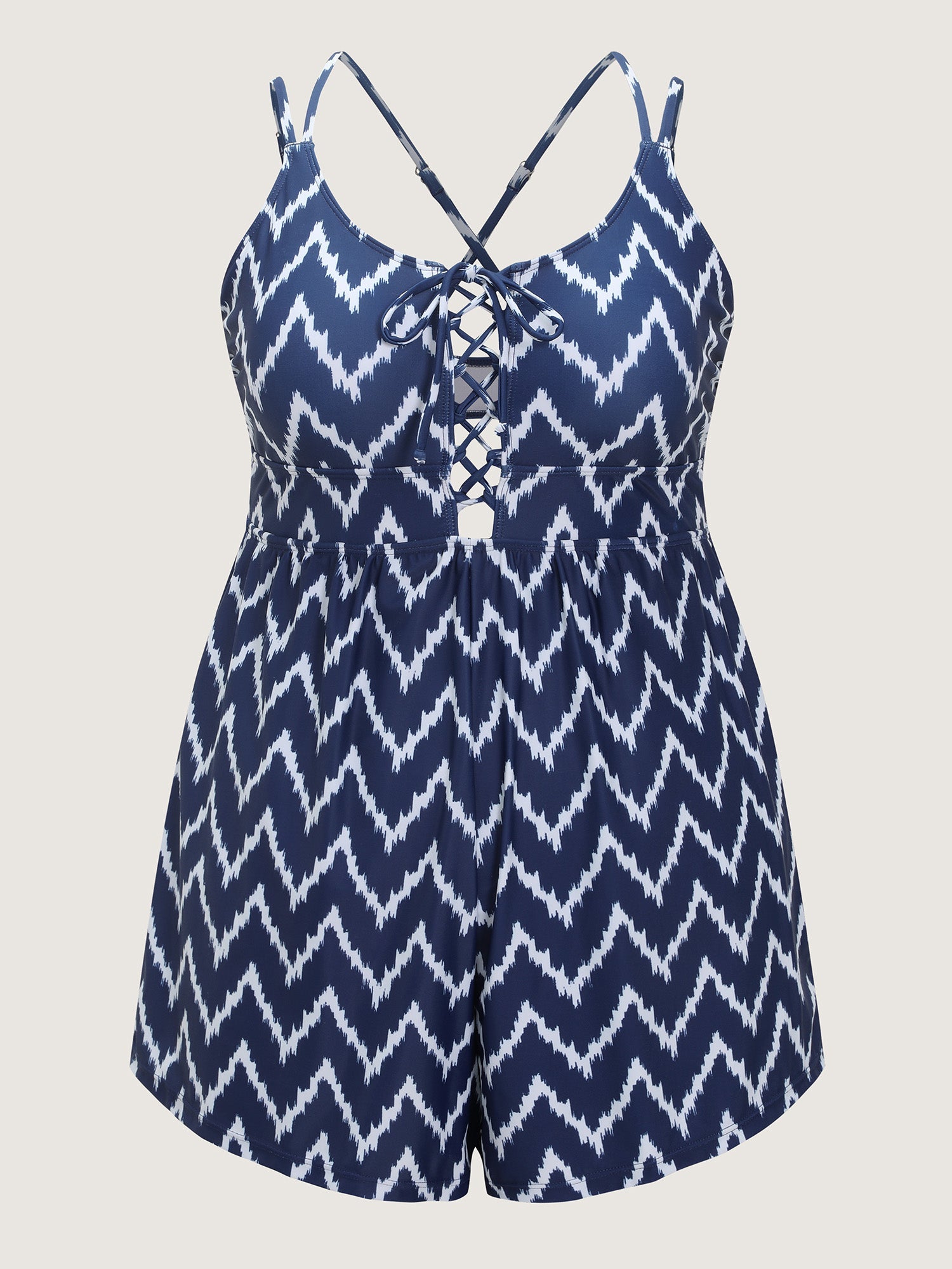 Geometric Striped Print Cut-Out Swim Romper