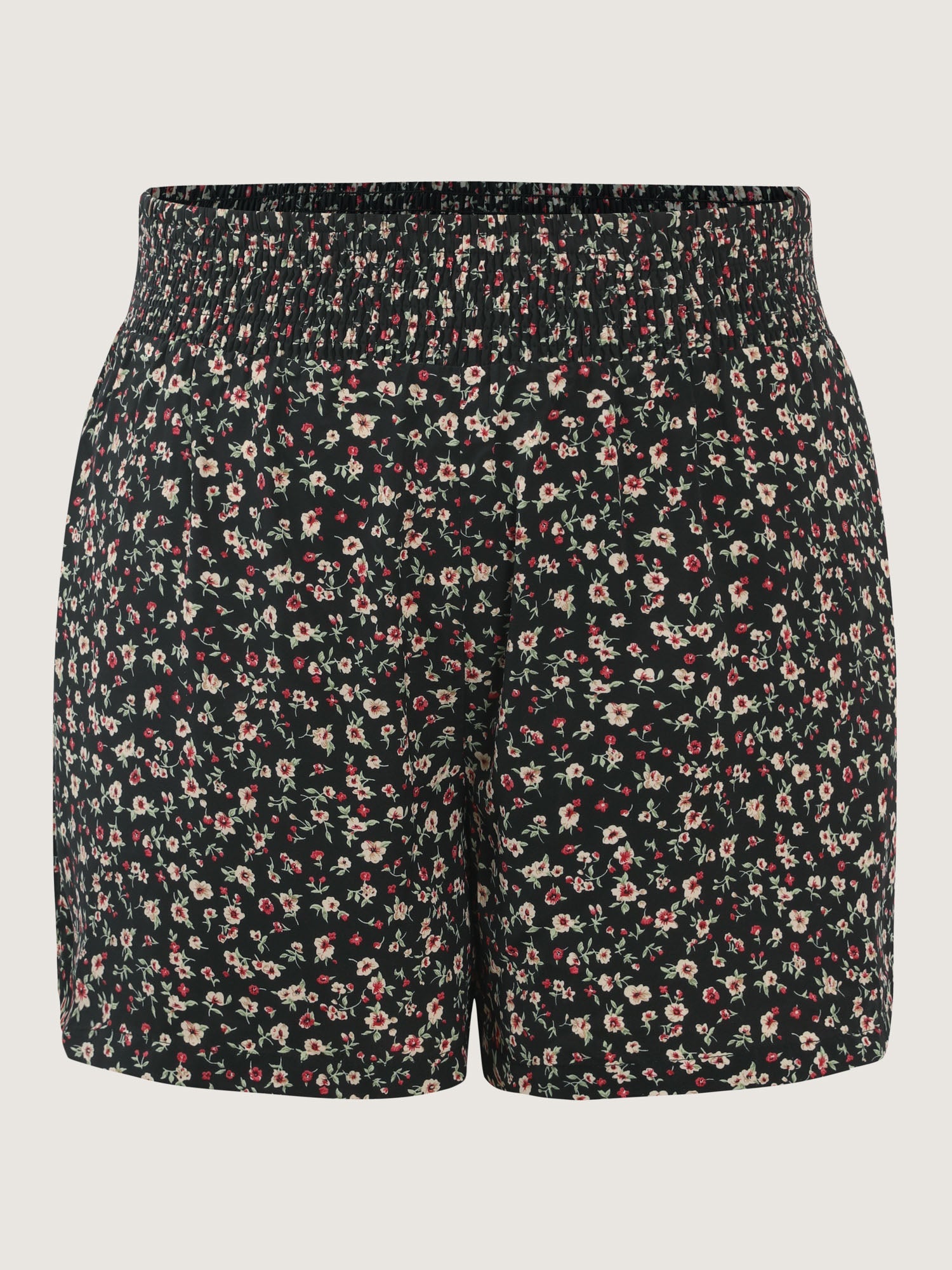 Micro Floral Print Shirred Waist Shorts