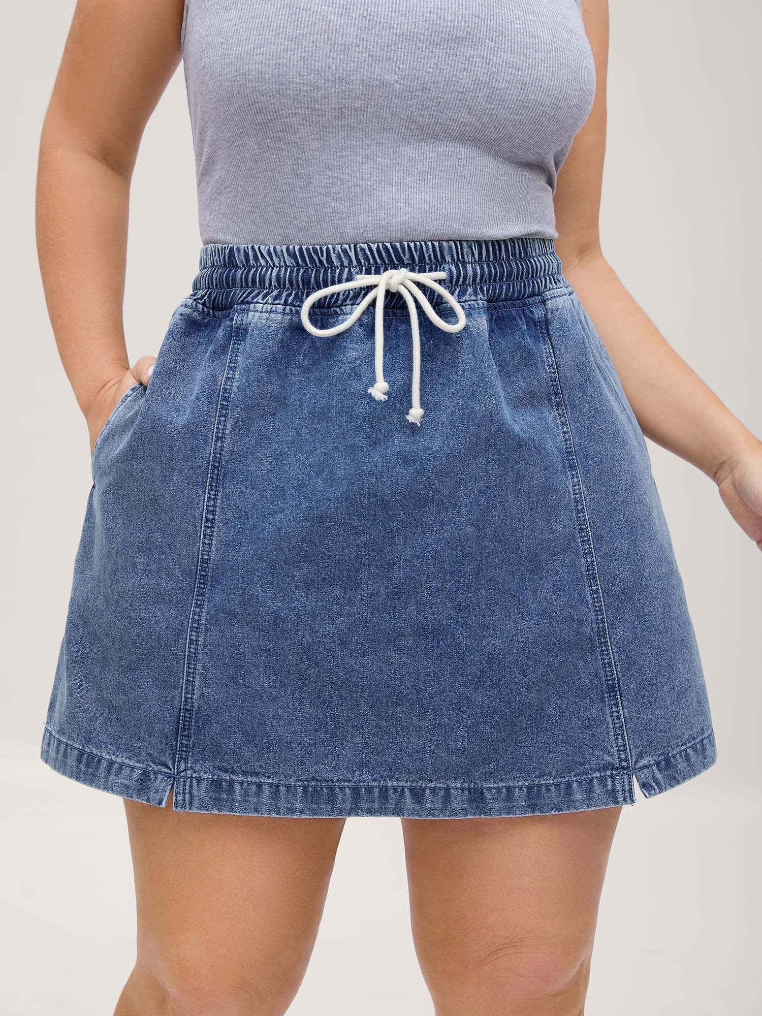 Pull-On Elastic Waist Denim Skort