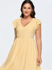 Textured Bow-Back Detail Flowy Midi Dress