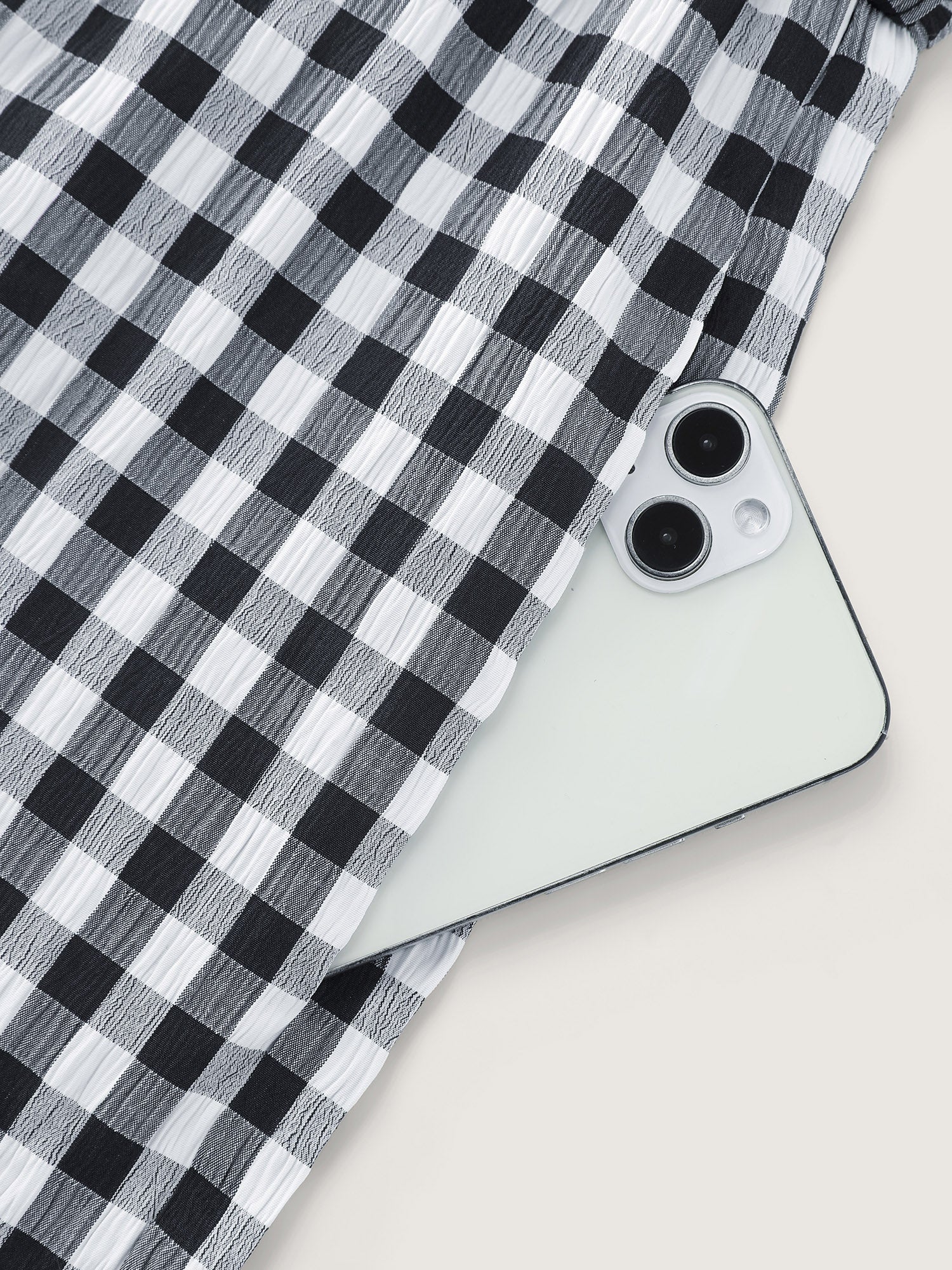 Checkered Print Pockets Waist-Tie Jumpsuit