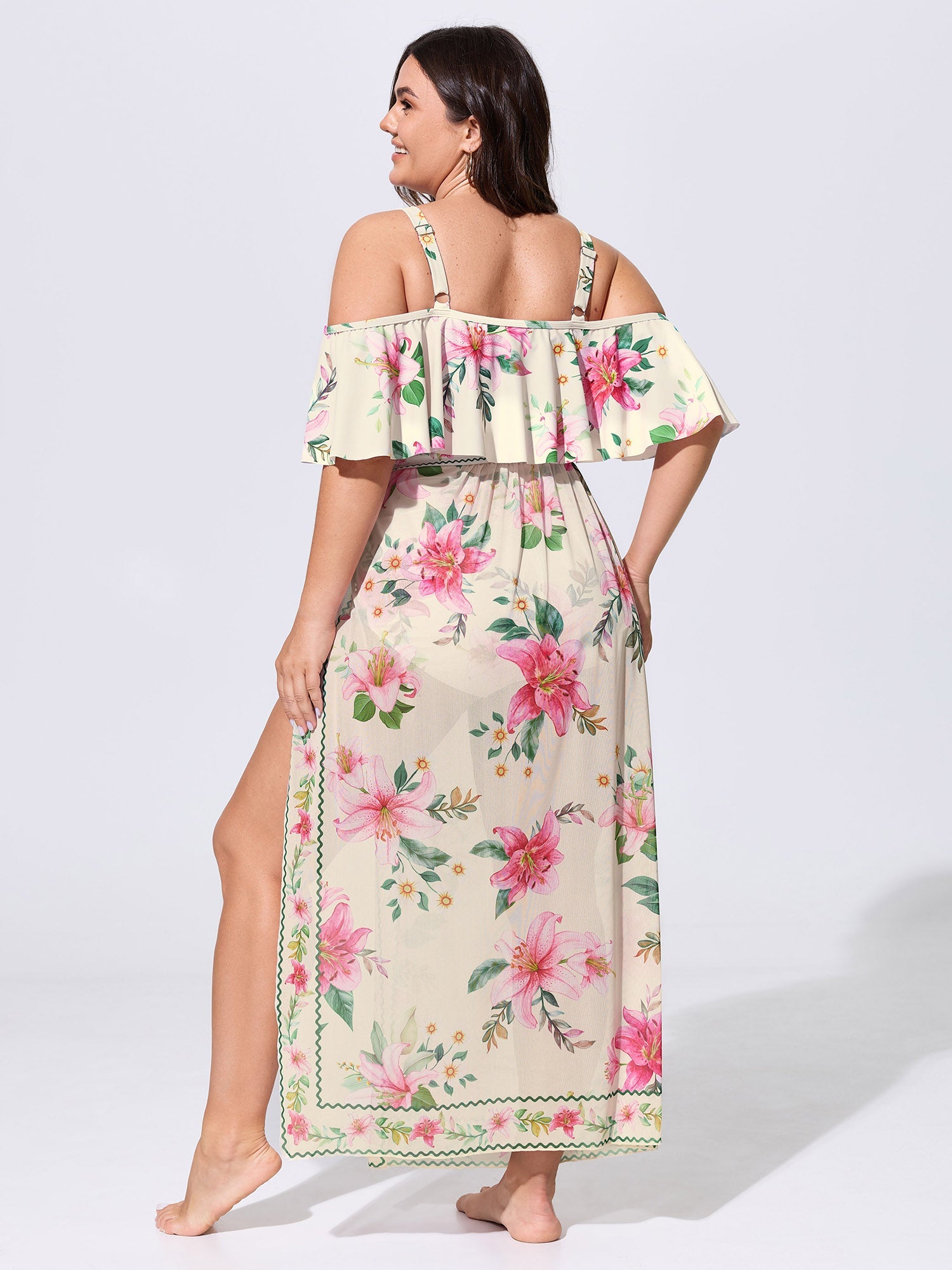 Sarong Set Floral Print Off-Shoulder One-Piece Swimsuit