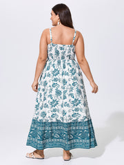 Floral Print Neck-Tie Color Contrast Maxi Dress