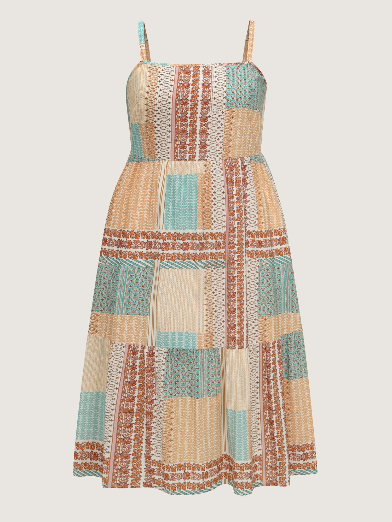 Colorblock Print Tiered Cami Midi Dress