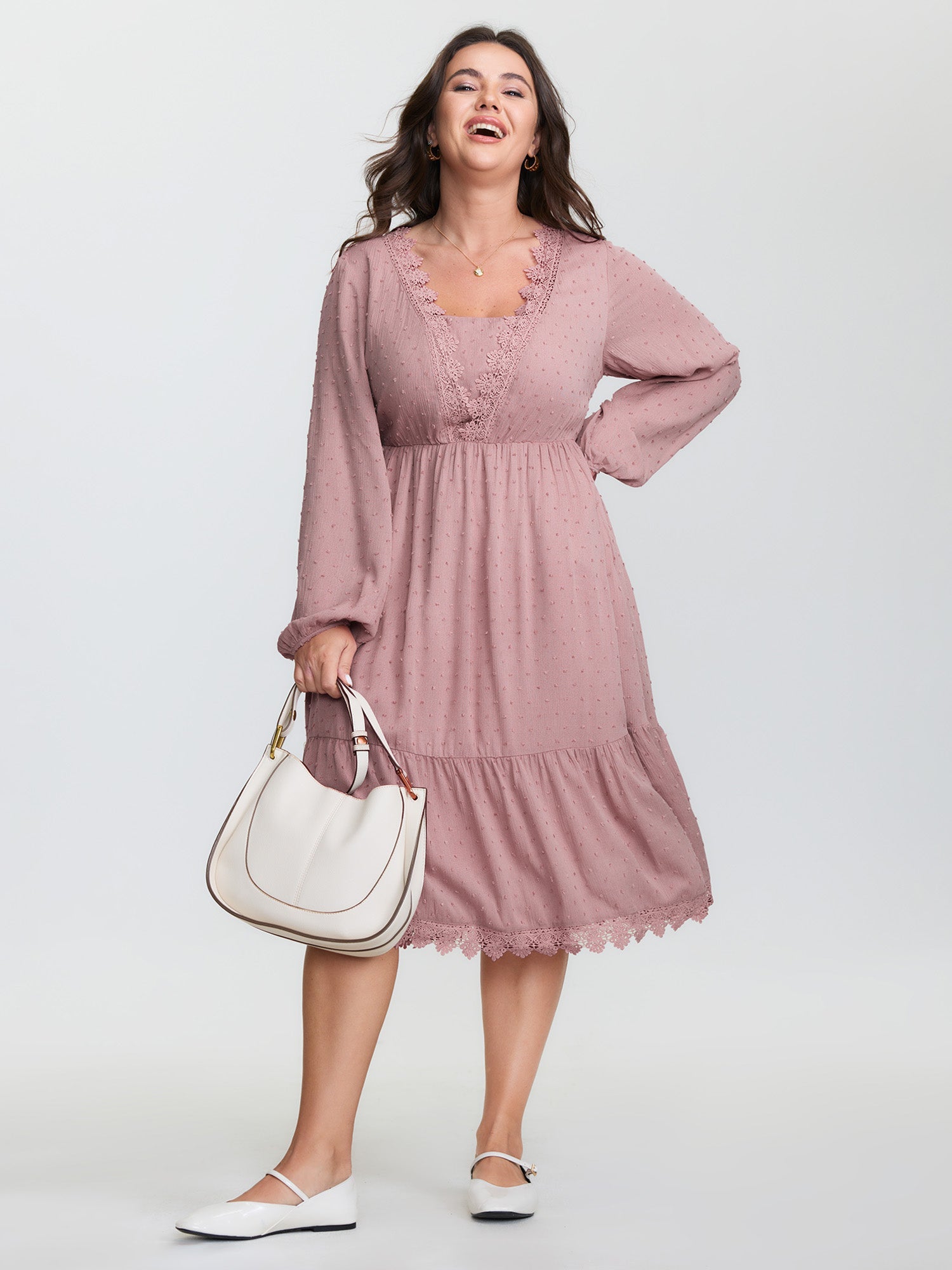 Textured Scalloped Neckline Tiered Midi Dress