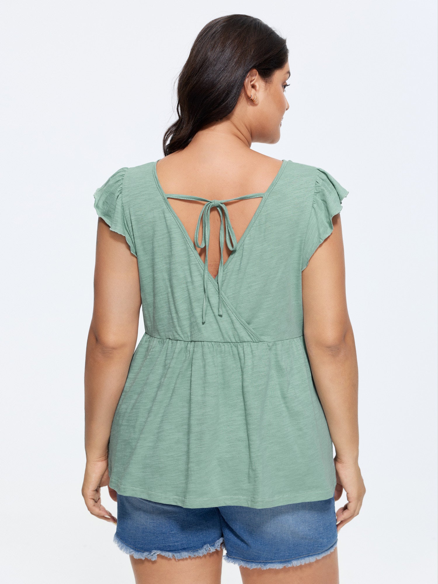 Cotton Open-Back Tie Lace T-Shirt