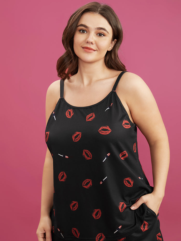 Sweet Lips Print Cami Pajama Top