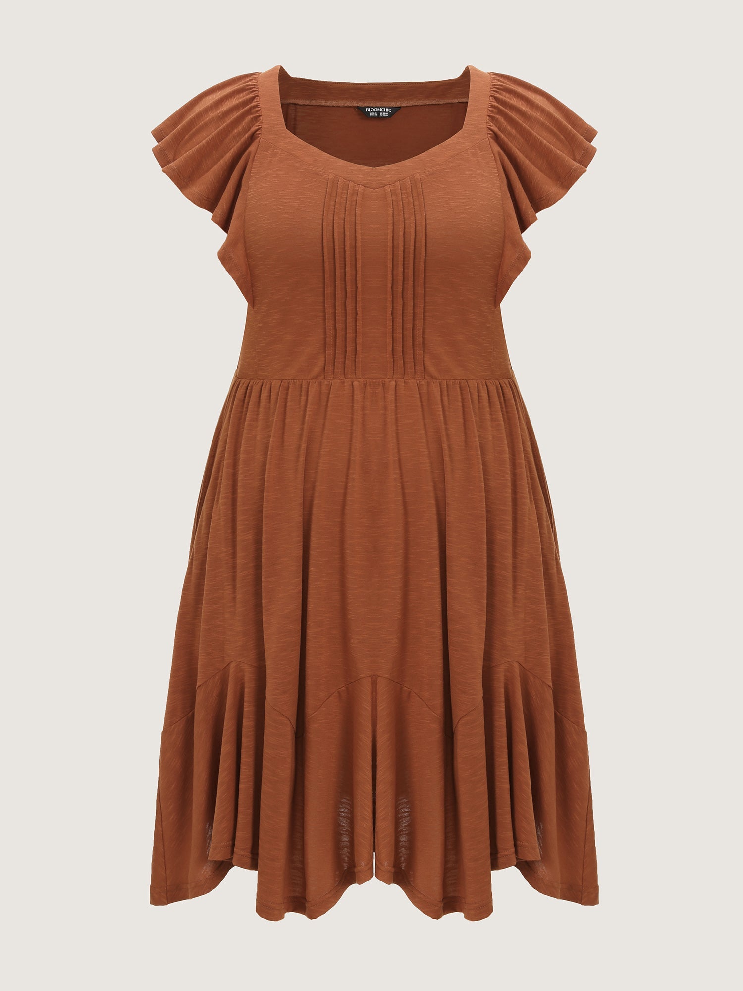 Ruffled Sleeve Fit And Flare Midi Dress