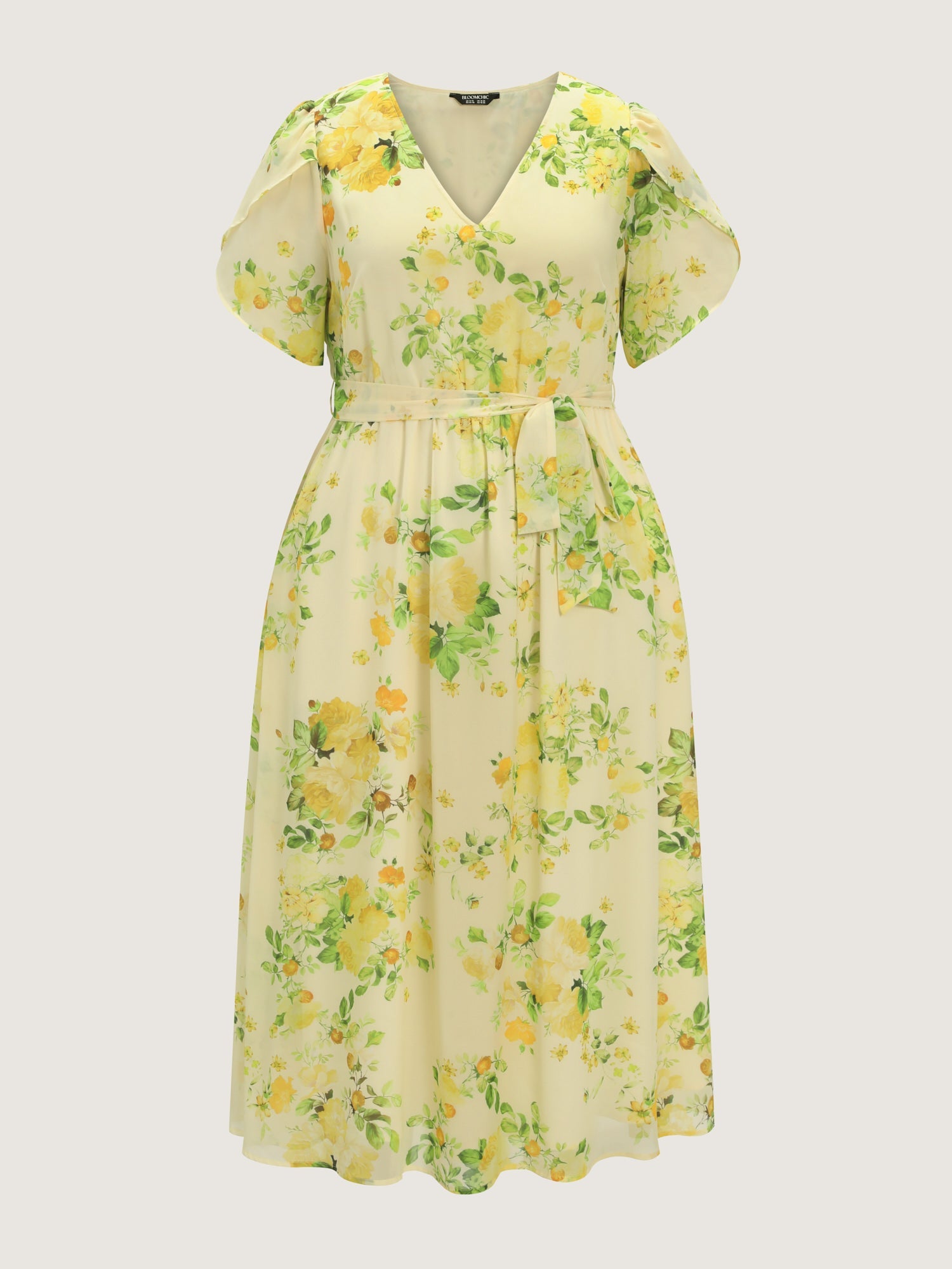 Floral Print Waist-Tie Flowy Midi Dress